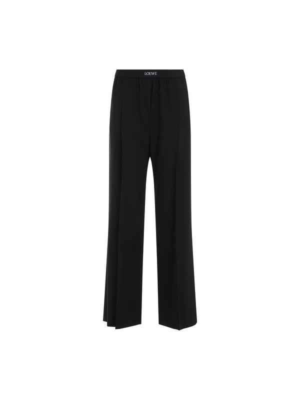 Logo Banding Pleats Detail Wool Blend Pants