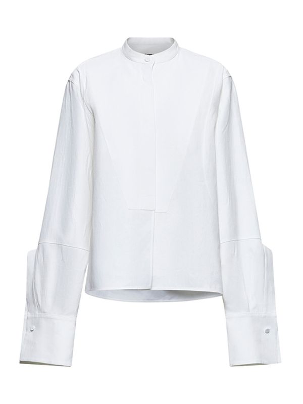 White Collarless Linen Shirt