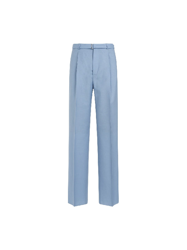 Blue Virgin Wool Belted Pants