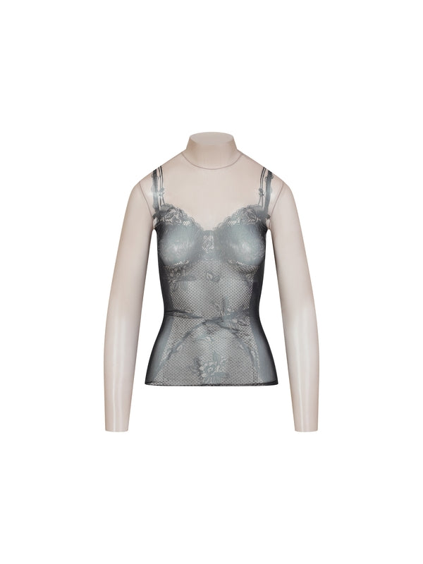 Trompe-L'oeil High-Neck Long-Sleeve Top