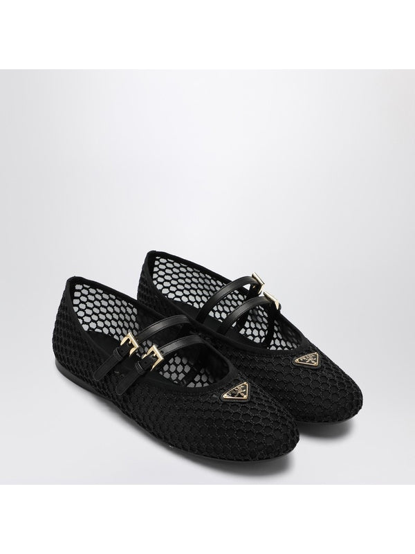 Triangular Logo Mesh Ballerina Flats