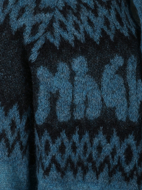 Jacquard Logo Mohair Wool Cardigan