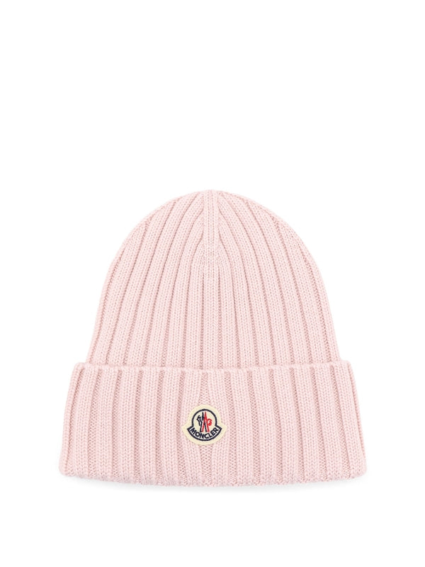 Logo Patch Wool Ribbed Beanie