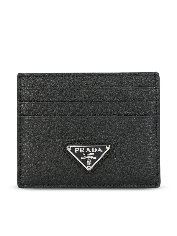 Triangle Logo Saffiano Leather Card Wallet