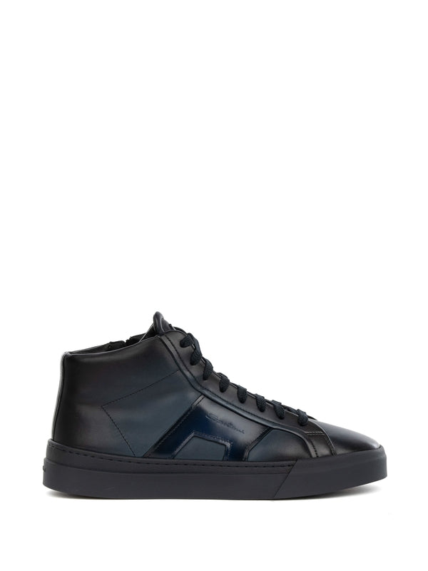 Double Buckle Leather High Top Sneakers