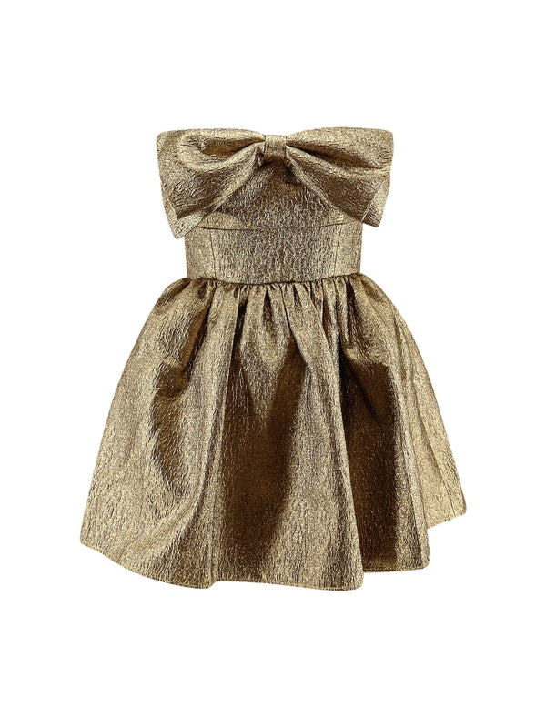 Bow Decorated Metallic Mini Dress