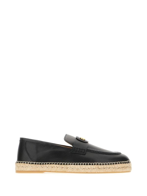 V Metal Logo Leather Espadrilles