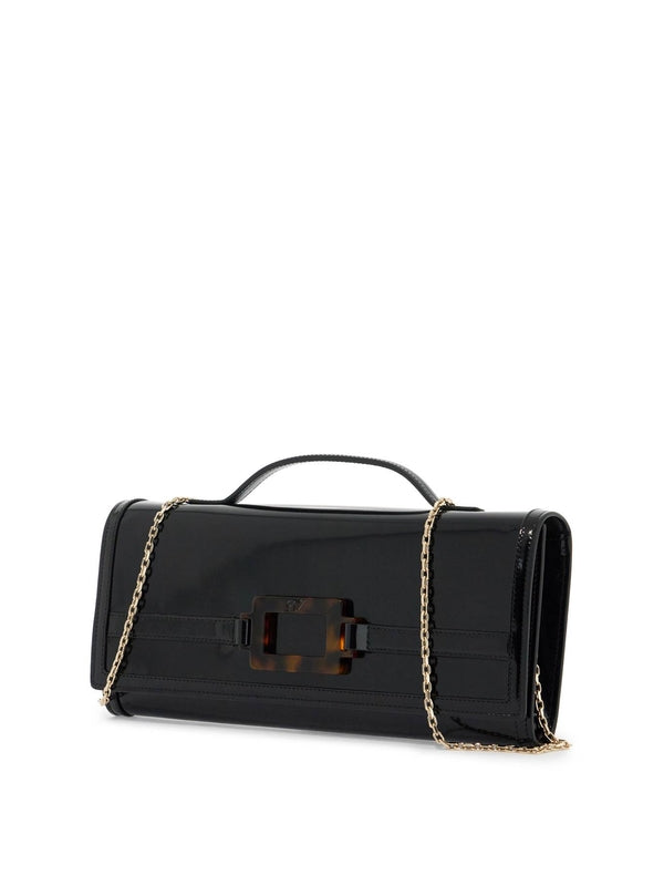 Buckle Brushed Leather Chain Clutch Bag