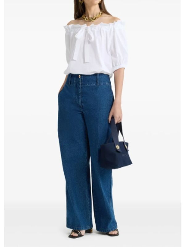 Drawstring Off-Shoulder Cotton Short-Sleeved Blouse