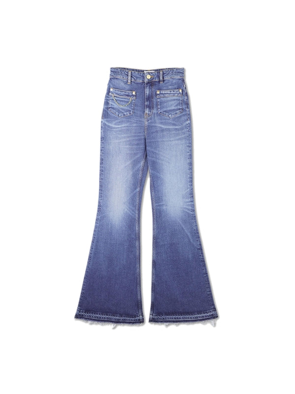 Chain Detail Flare Denim Pants