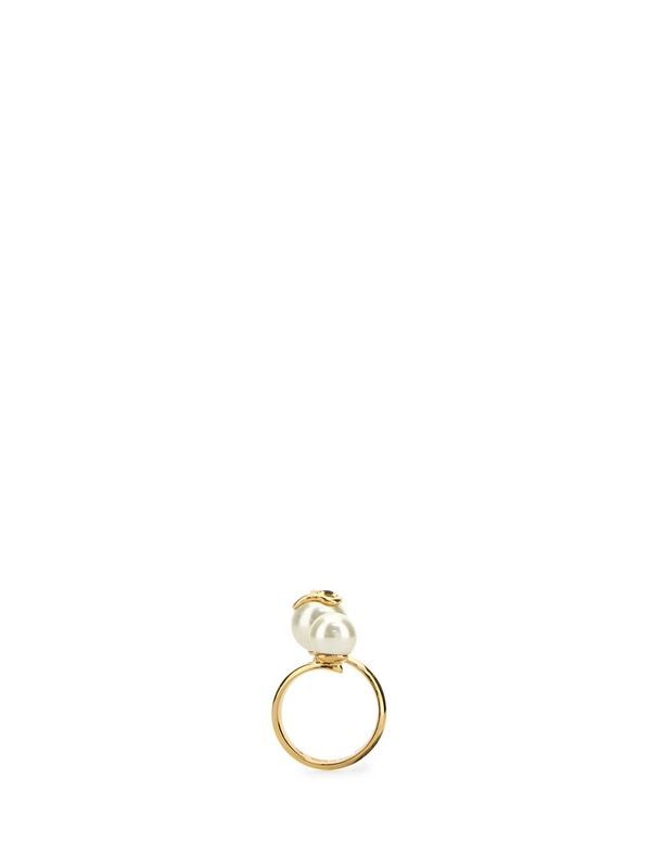 V Logo Pearl Ring