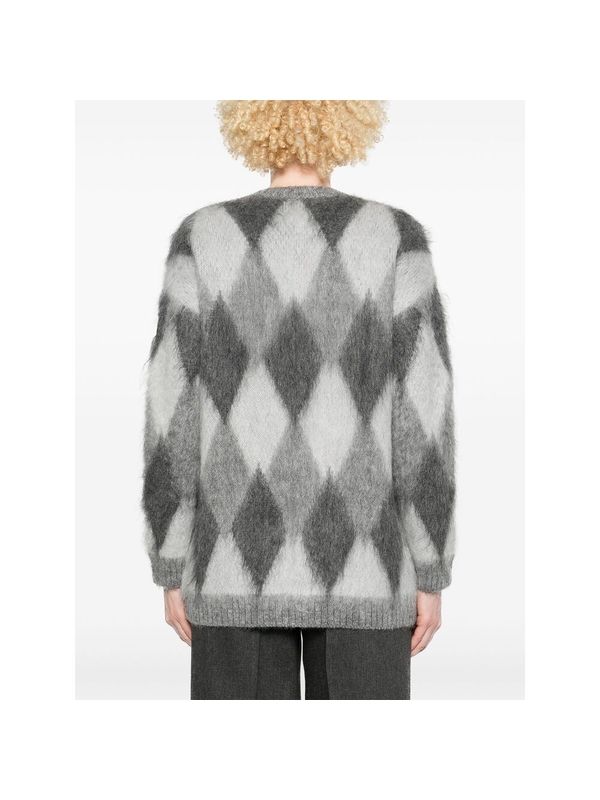 Argyle Pattern Wool Mohair Cardigan