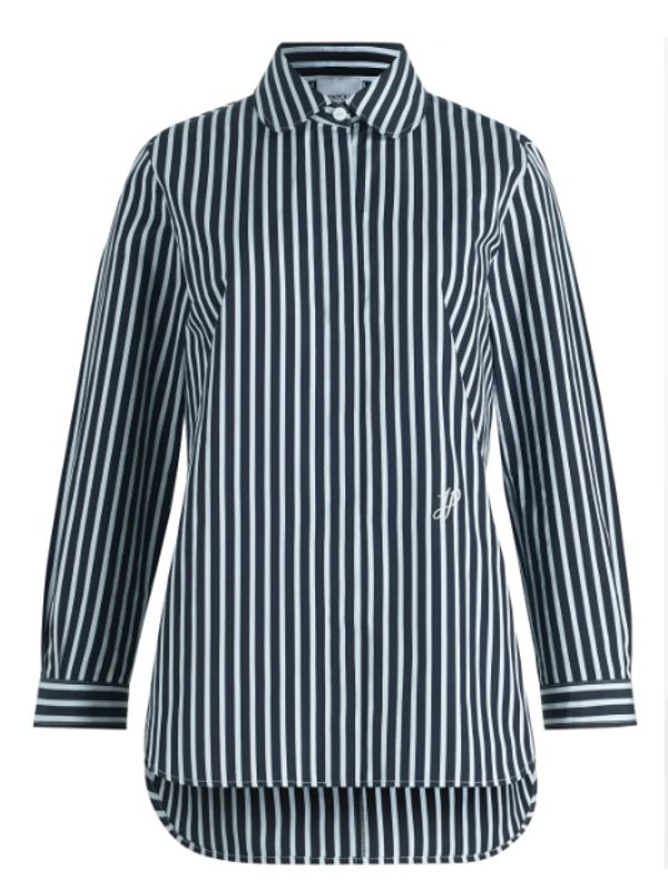Logo Embossing Stripe Slit Cotton Shirt