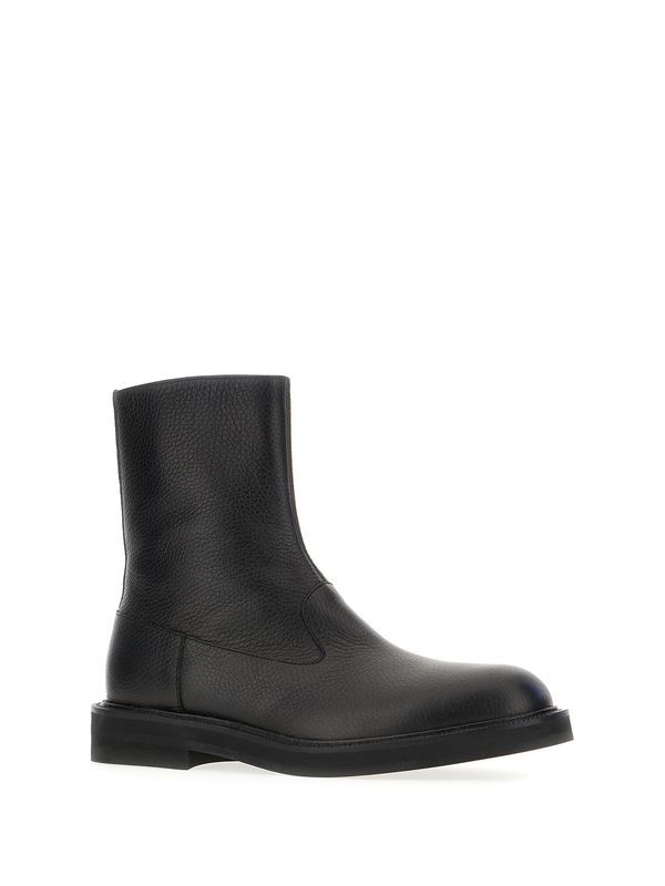 Zip-up Grain Leather Ankle Boots