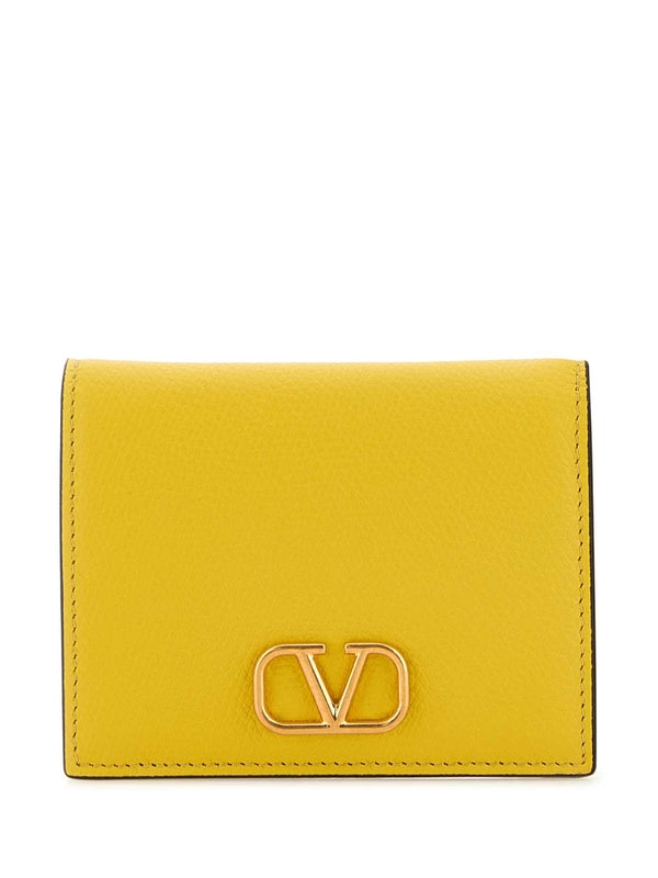 V Logo Leather Card Wallet