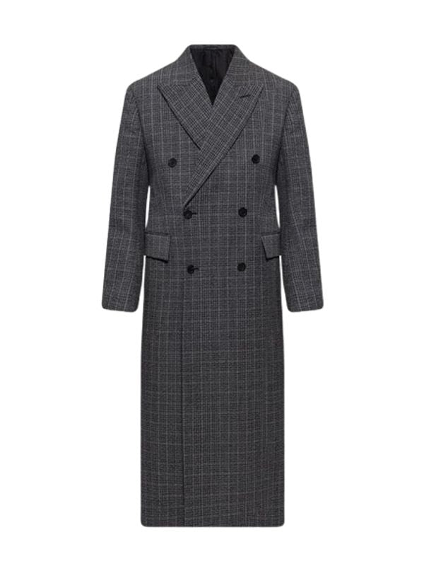 Oversized Check Pattern Wool Double Coat