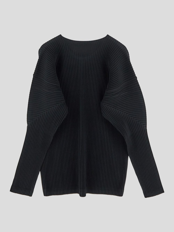 Black Pleats Long Sleeve Top