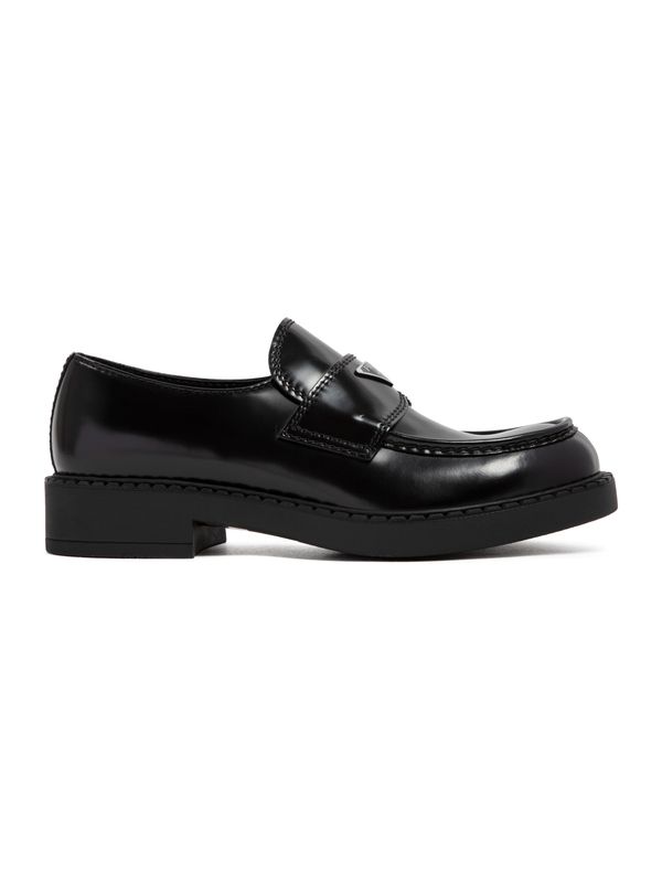 Triangle Logo Brushed Leather Loafers