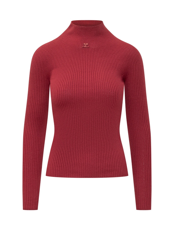 ロゴハイネックリブニット