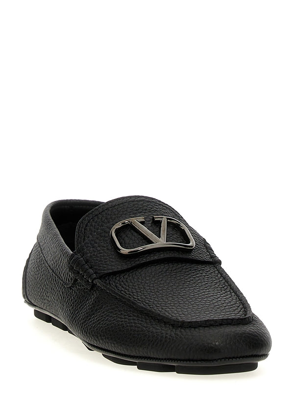 V Logo
  Embellished Leather Loafers