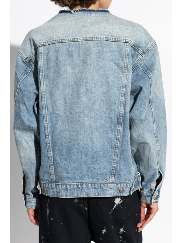 Vintage Effect Crewneck Denim Jacket