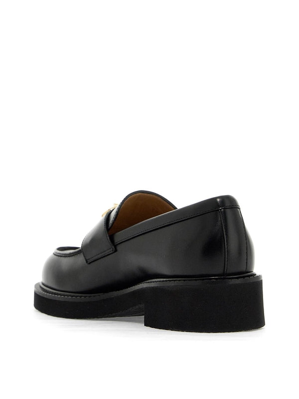 V Logo Leather Loafers