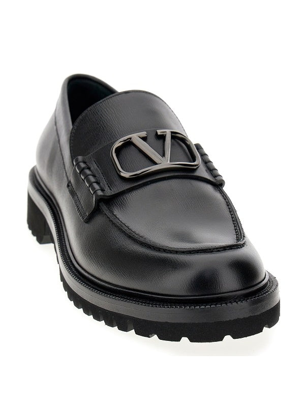 V Logo Leather Loafer