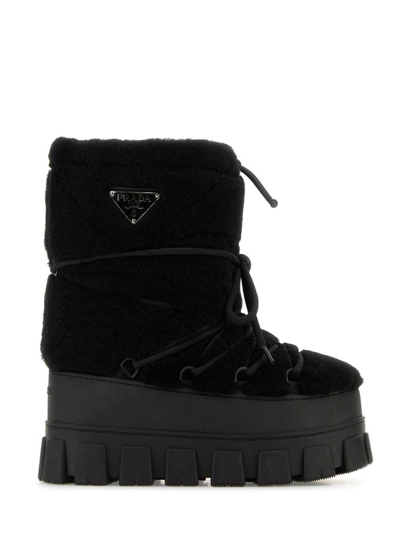 Triangle Logo Shearling Platform Boots