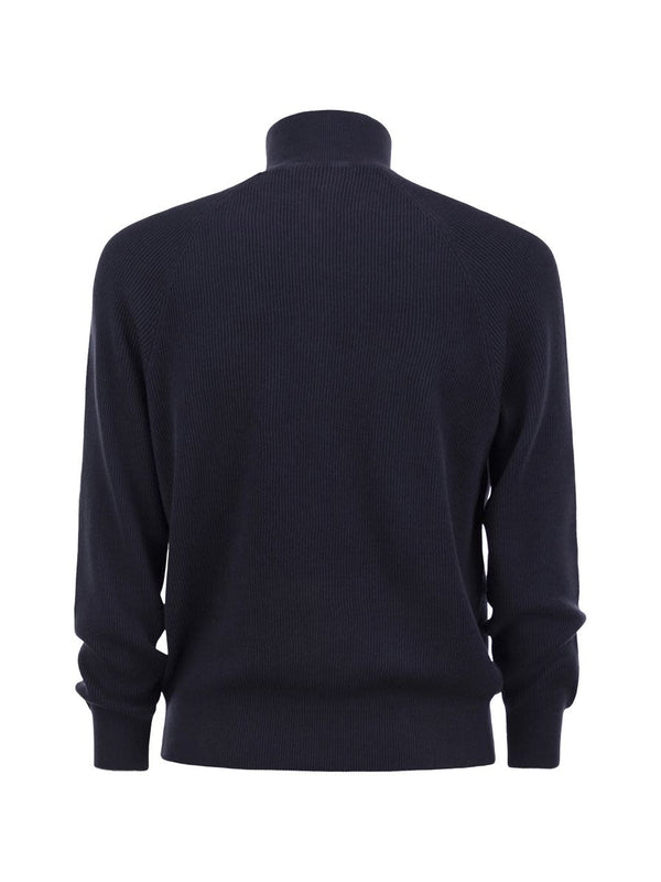 High Neck Half Zip Cotton Knit