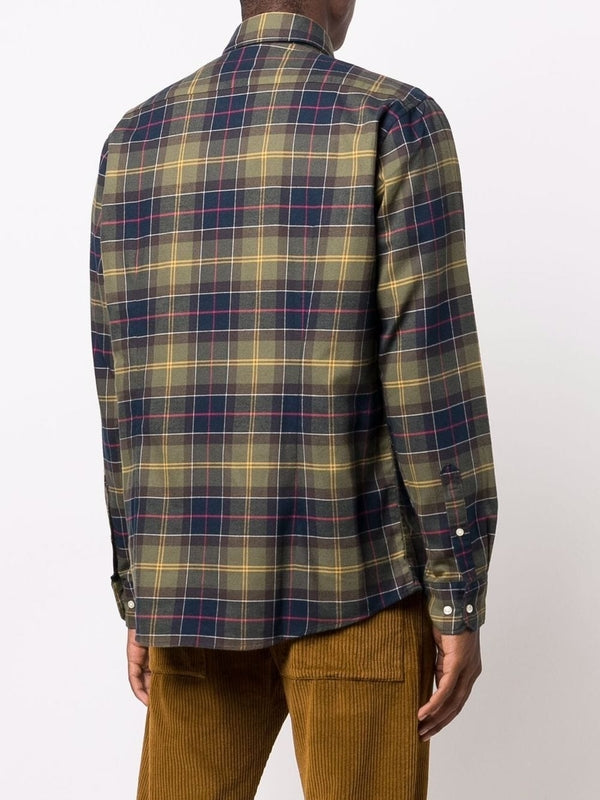 Logo Embroidery Pocket Check Pattern Cotton Shirt