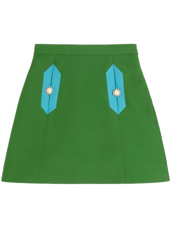 Button Detail Wool Silk Skirt
