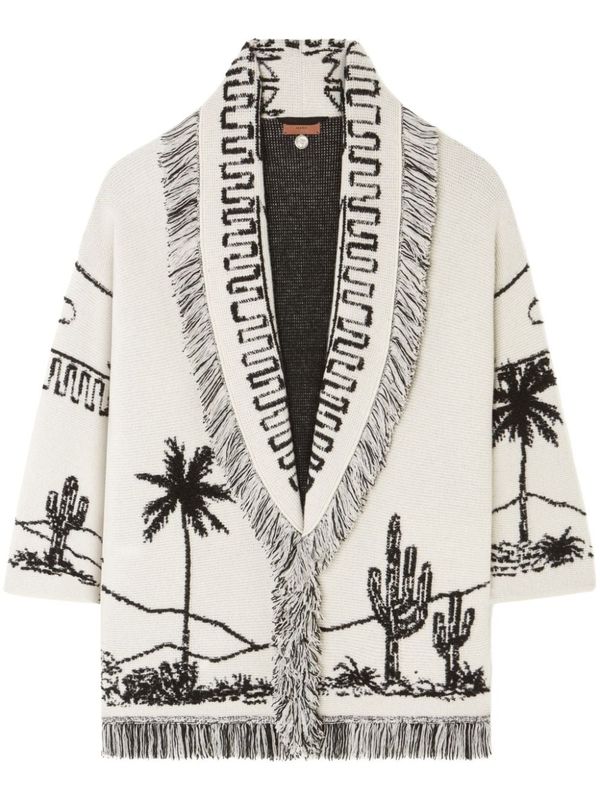 Jacquard Pattern Fringe Cardigan