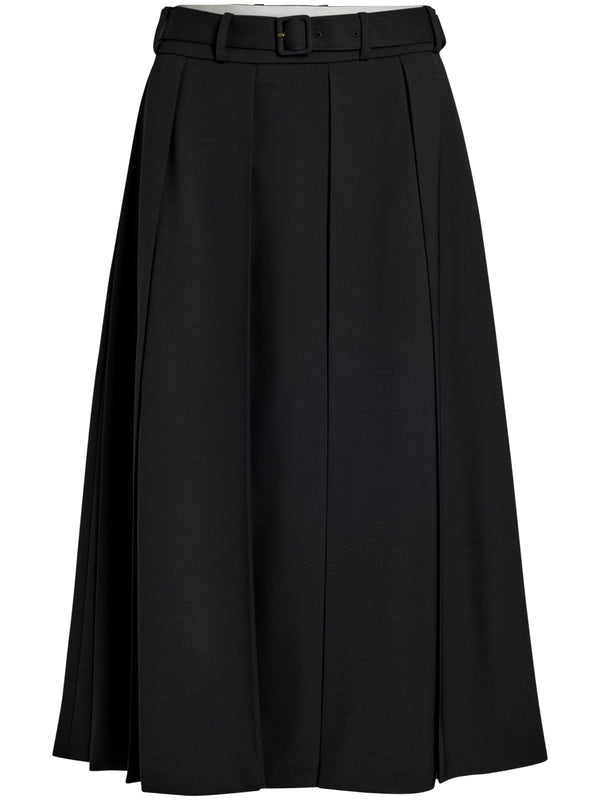 Belted Wool Pleated Skirt