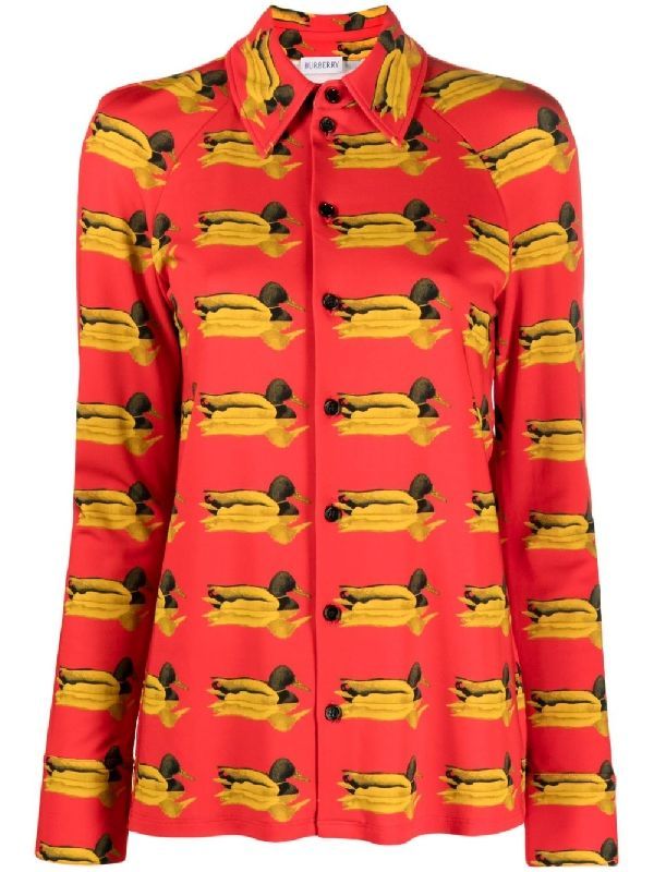 Animal Duck Printing Satin Shirt