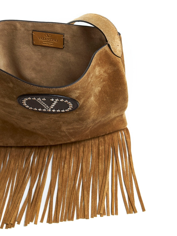 V Logo Fringe Detail Crossbody Bag