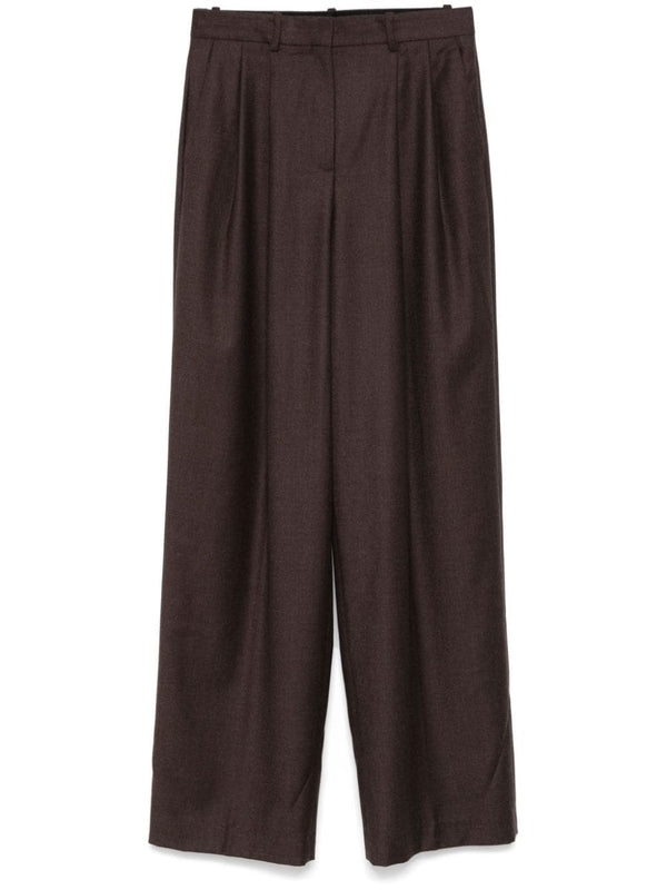 Brown Pintuck Wool Pants