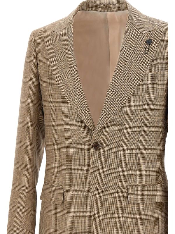 Check Pattern Wool Linen Tailored Jacket