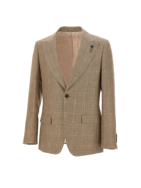 Check Pattern Wool Linen Tailored Jacket