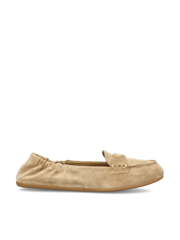 Triangle Logo Suede Flat Loafers