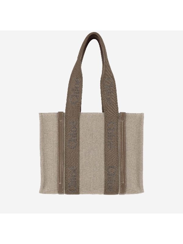 Woody Logo Linen Medium Tote Bag