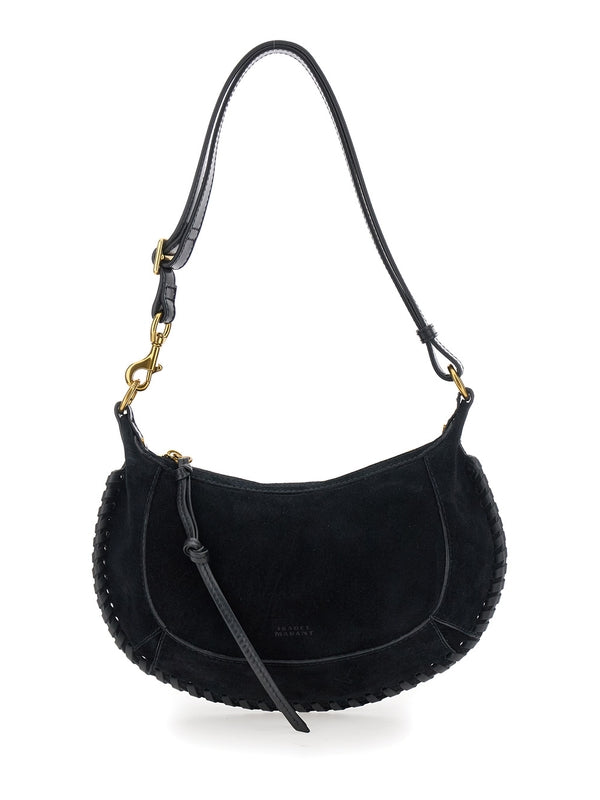 'Oskan Moon' Black Crossbody Bag with Front Logo Print in Suede Woman Crossbody & Shoulder Bags