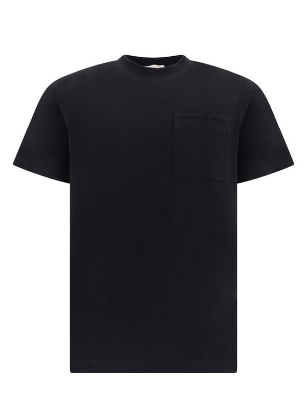 V Logo Topstitch Cotton T
  Shirt