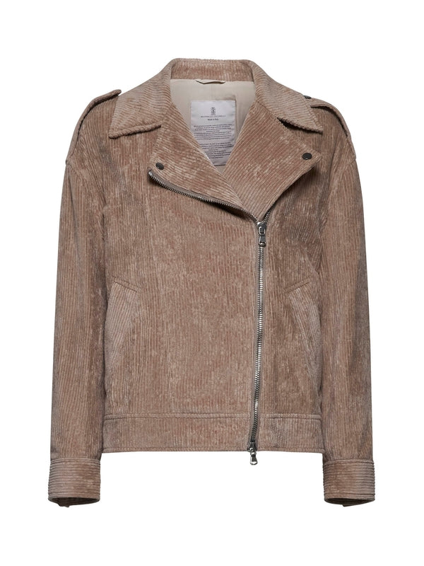 Brown Cotton Biker Jacket