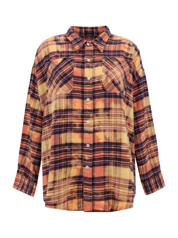 Bleach Dyed Check Pattern Work Shirt