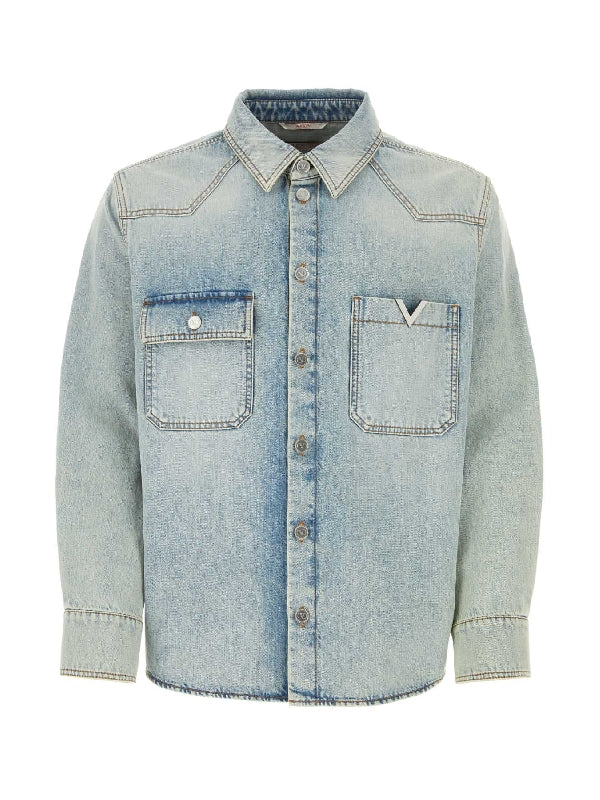 V Logo Patch Pocket Denim Shirt