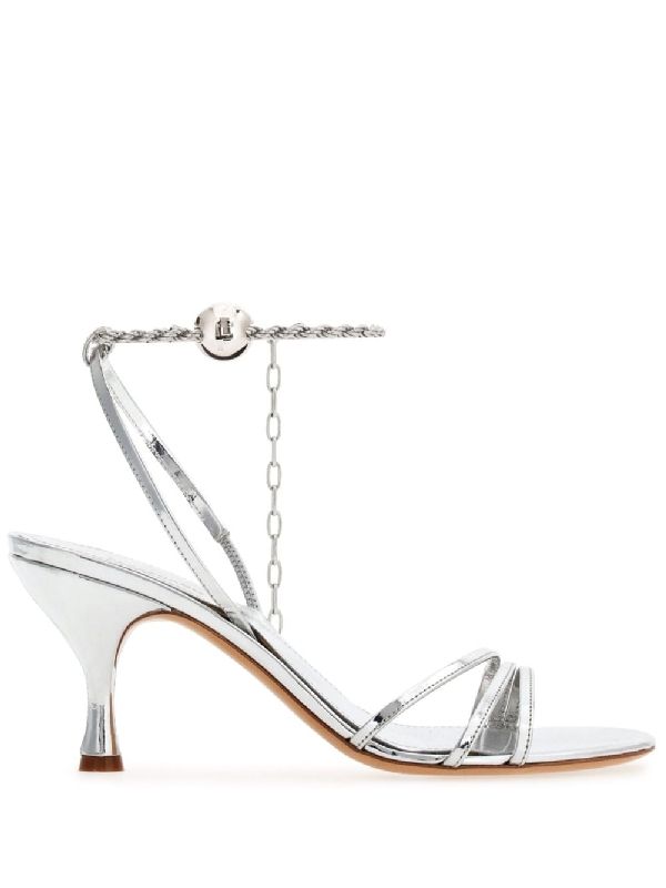 Ankle Chain Leather Sandal Heel