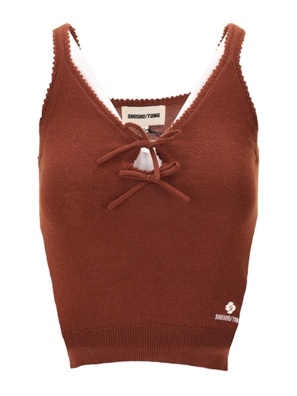 Bow Crochet Sleeveless Knit