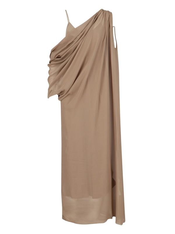 Asymmetric Drape Silk Dress