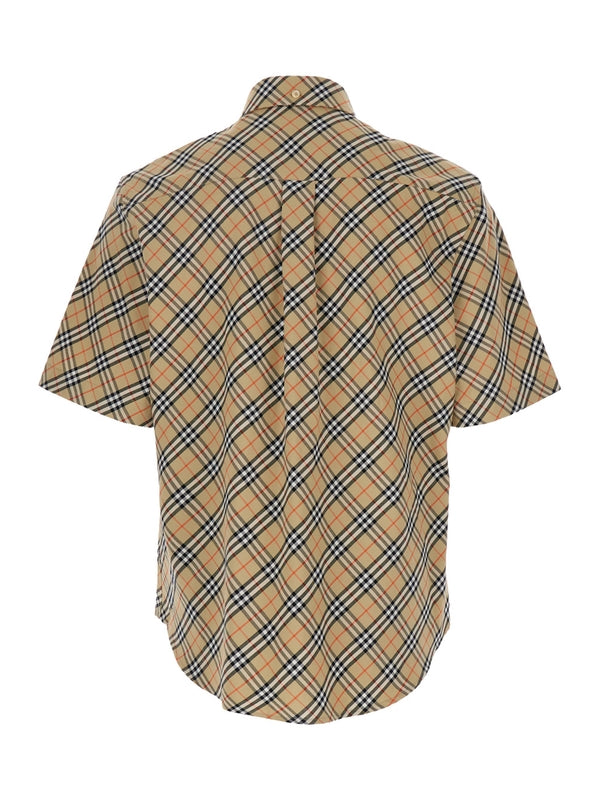 Beige Shirt with All-Over Vintage Check Motif in Cotton Man Shirts