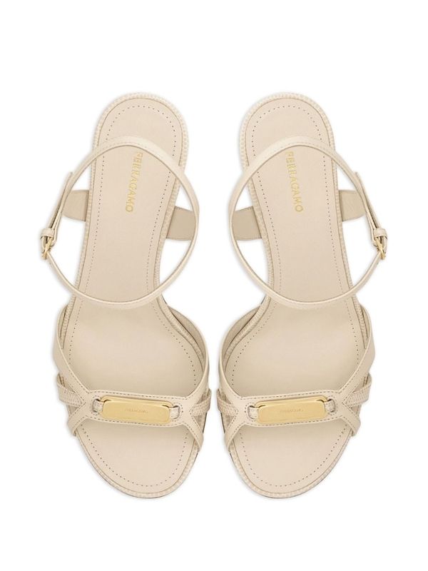 Metal Logo Detail Leather Sandal Heel